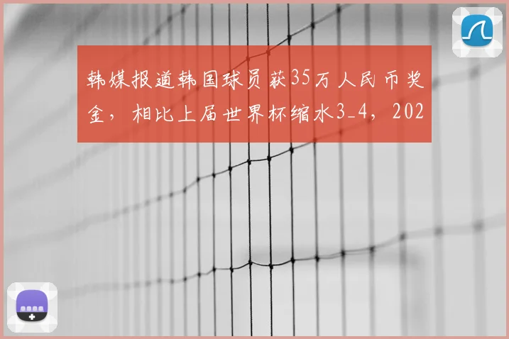 韩媒报道韩国球员获35万人民币奖金，相比上届世界杯缩水3_4，2026前景引发关注